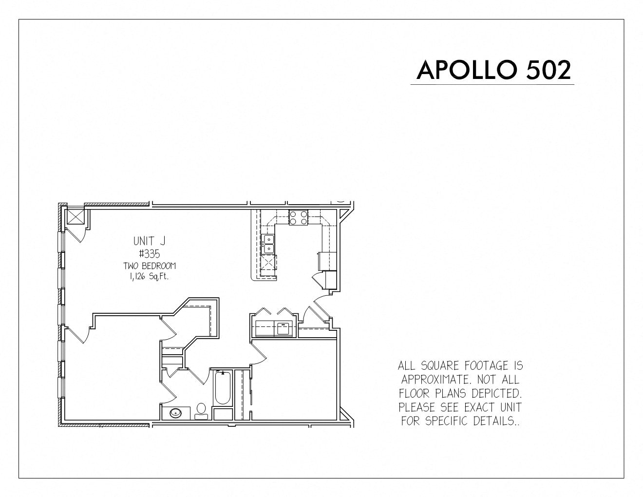 Floor plan for 2 beds, 1 bath, 1126 sqft
